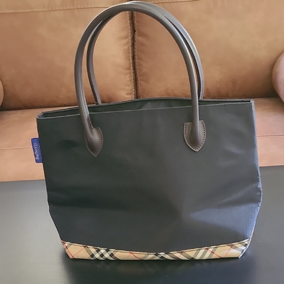 Burberry Black Tote With Burberry Plaid On The Bottom - Picture 1 of 7